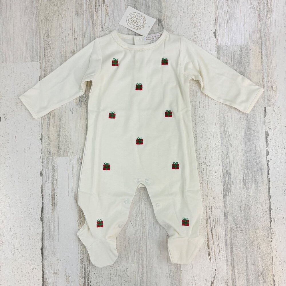 The Beaufort Bonnet Company Rock Me Romper Embroidered Presents 3 to 6 M NWT